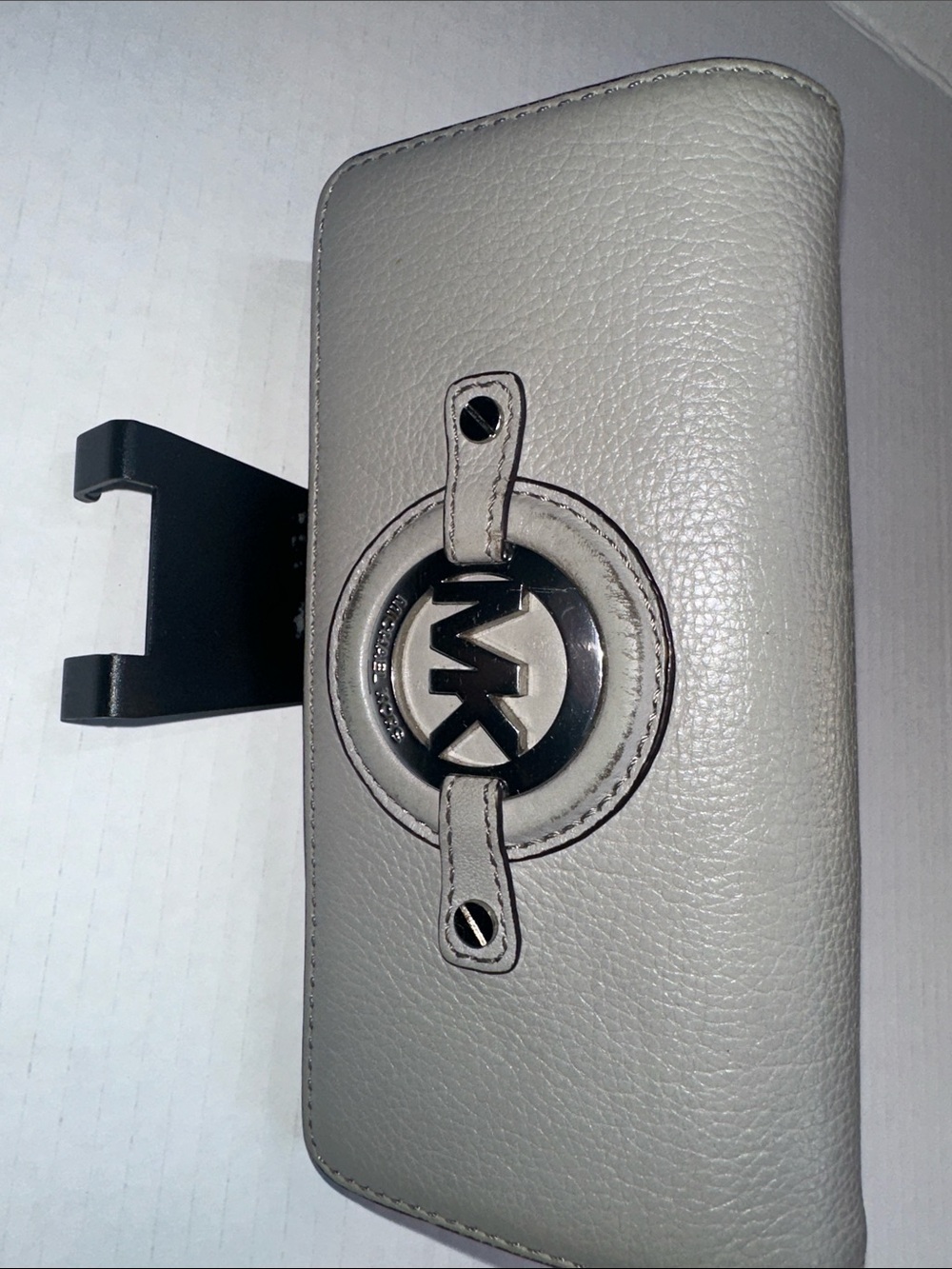 Michael Kors Fulton Gray Pebbled Leather wallet with MK Logo